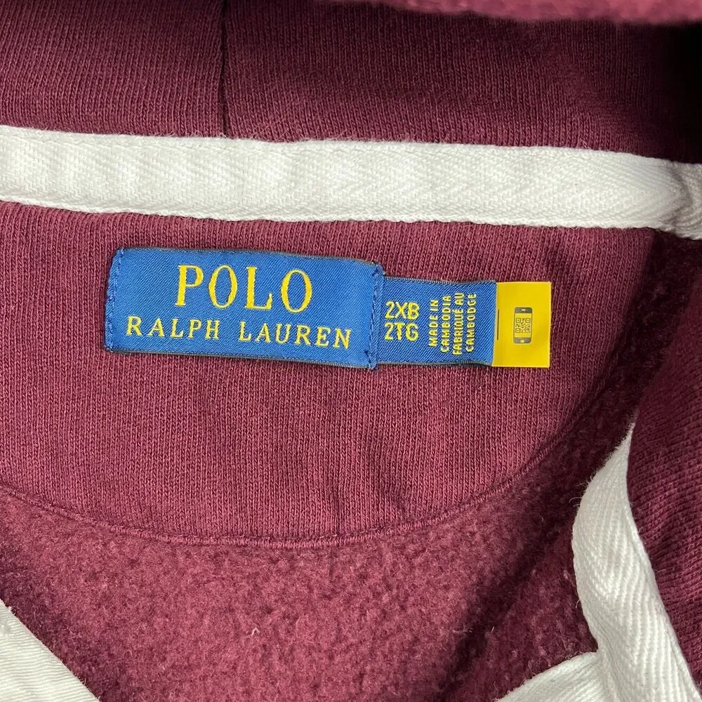 Polo Ralph Lauren Big Pony Fleece Rugby Hoodie Crest Burgundy Men's XXL